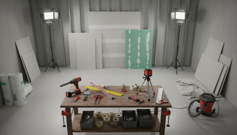 Priprema radnog prostora za montažu gips ploča Priprema radnog prostora za montažu gips ploča