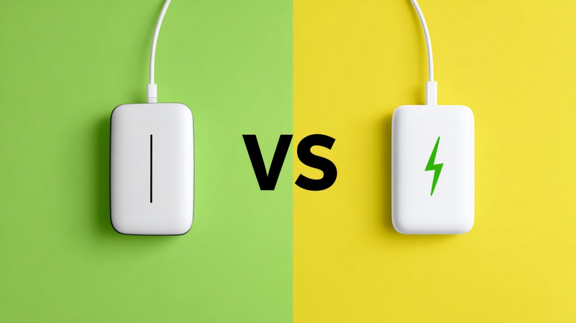 Dva punjača jedan pored drugog sa oznakom VS između njih