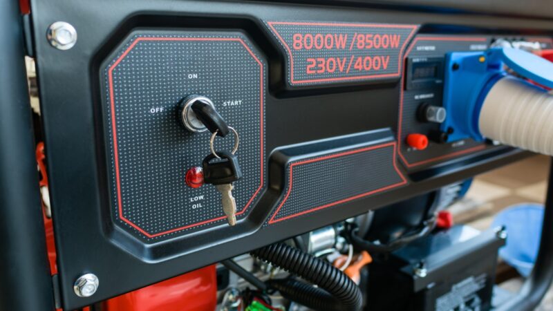 Generator za kuću i vikendicu prikazan je izbliza sa priključenim kablom i kontrolnom tablom