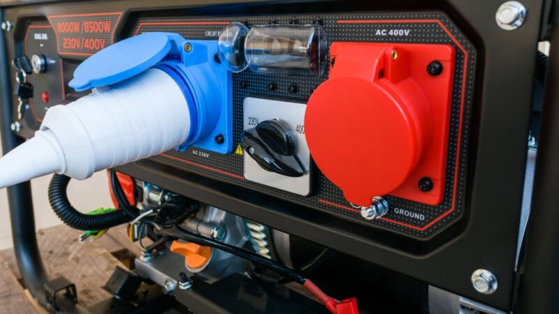 Generator sa priključenim kablom prikazuje izlaze i kontrole za napajanje uređaja